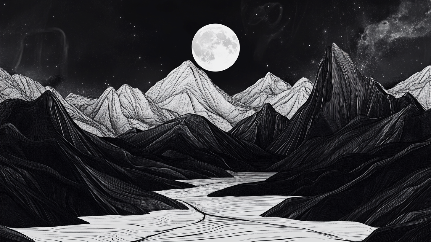Moonlit Peaks — Linework